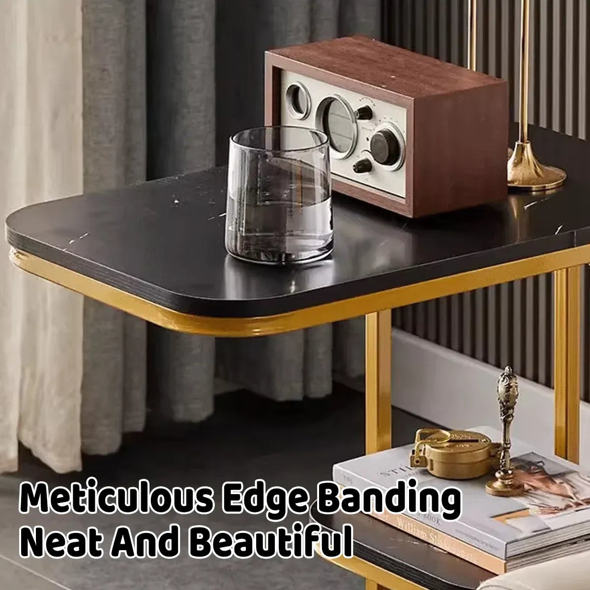 Modern 2-Tier Living Room Side Table – Black & Gold