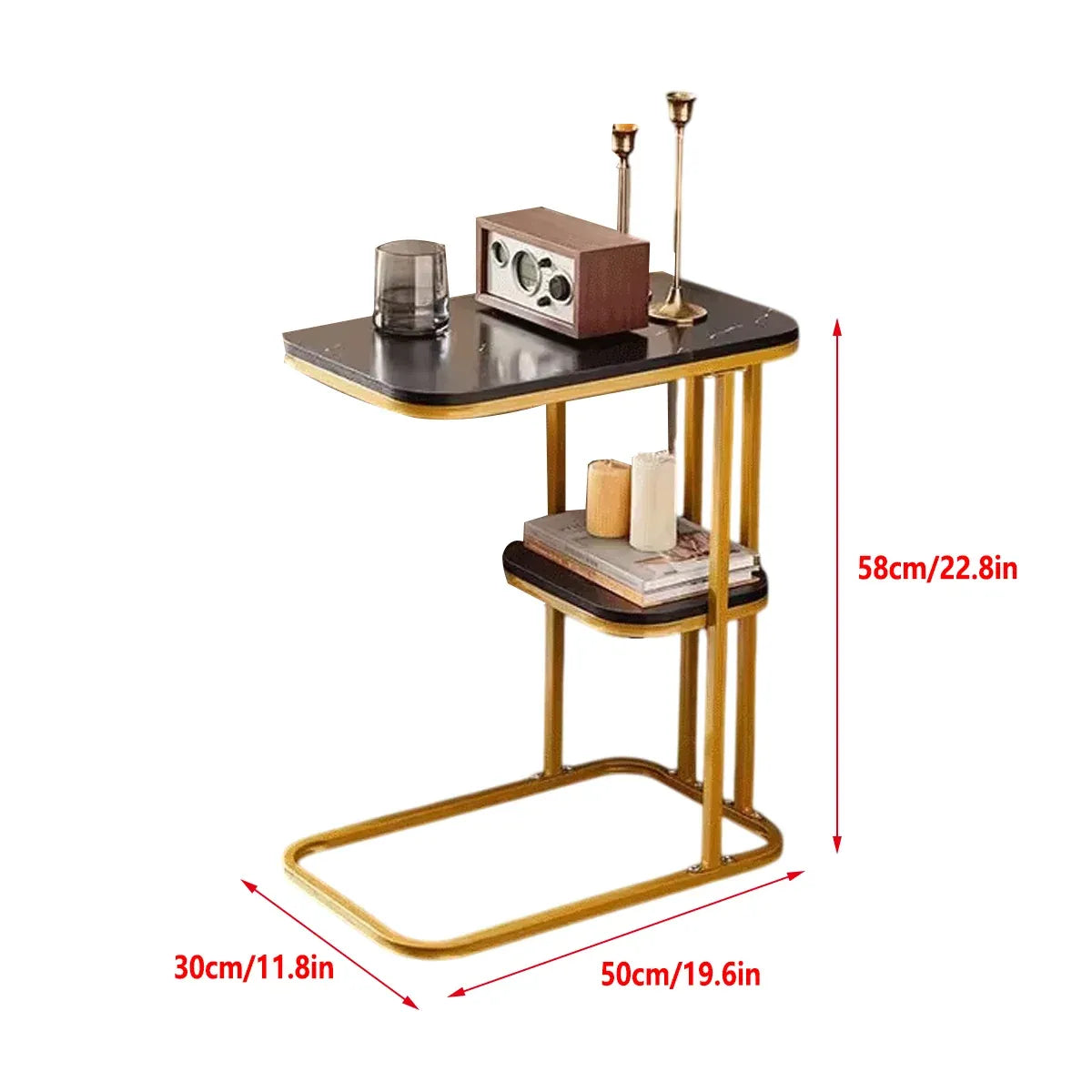 Modern 2-Tier Living Room Side Table – White & Gold