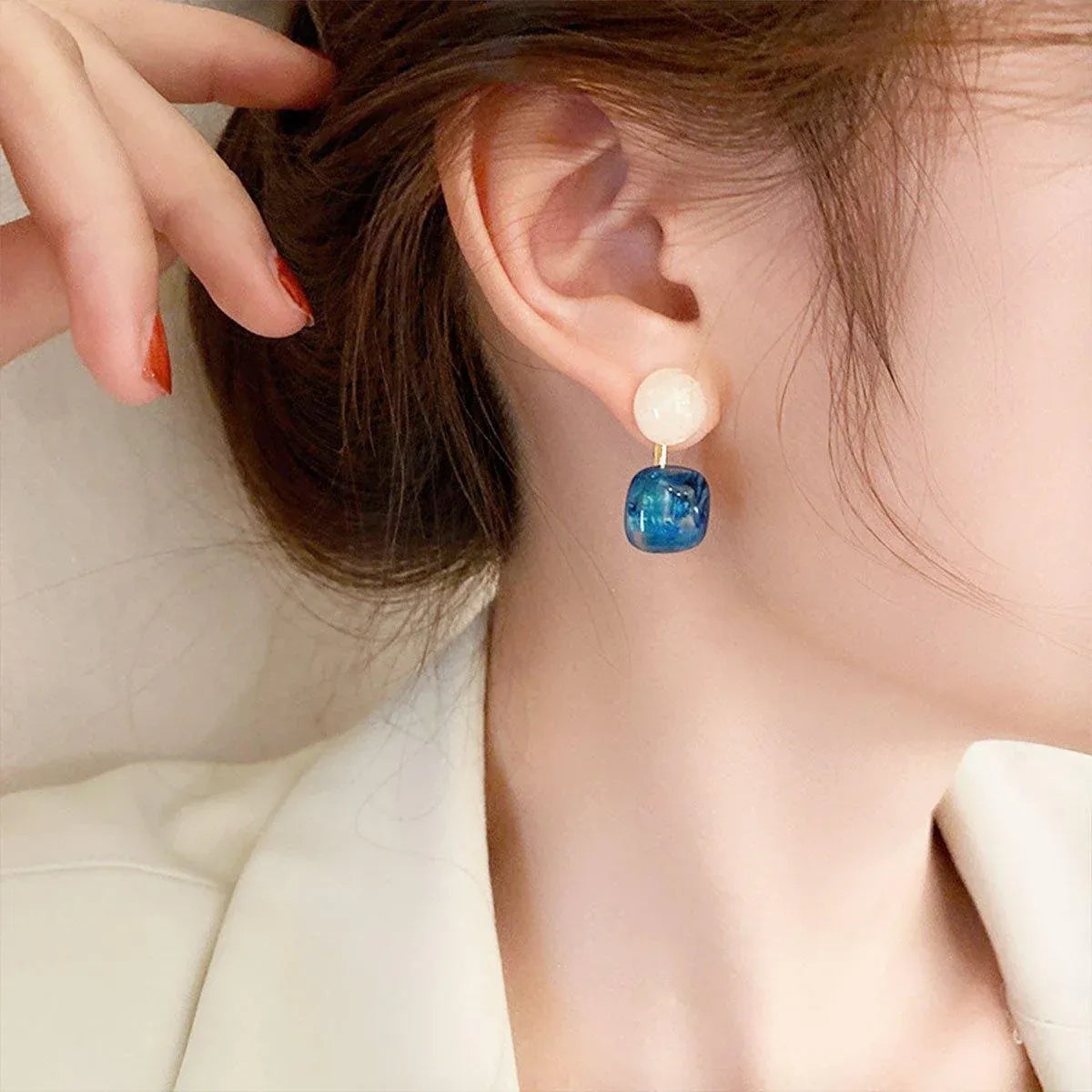 Small Fresh Blue Oil Earrings Retro Fashion Temperament Silver Needle Jewellery