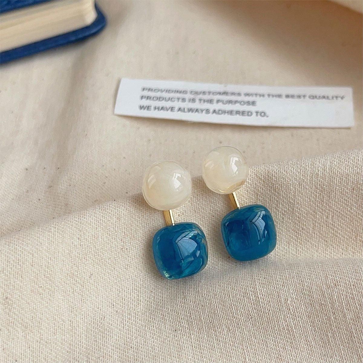 Small Fresh Blue Oil Earrings Retro Fashion Temperament Silver Needle Jewellery