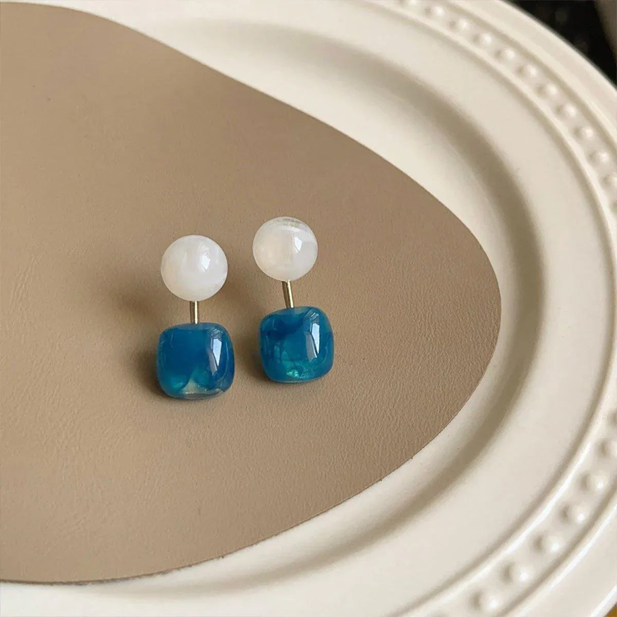 Small Fresh Blue Oil Earrings Retro Fashion Temperament Silver Needle Jewellery