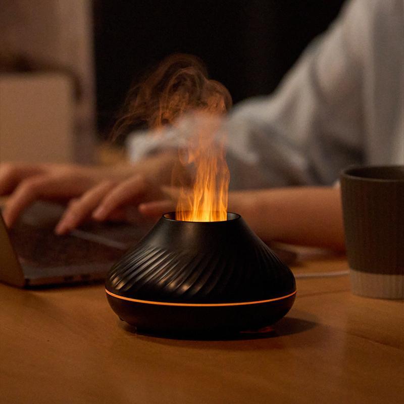 130 mL Ultrasonic Flame-Effect Essential Oil Diffuser with LED Light