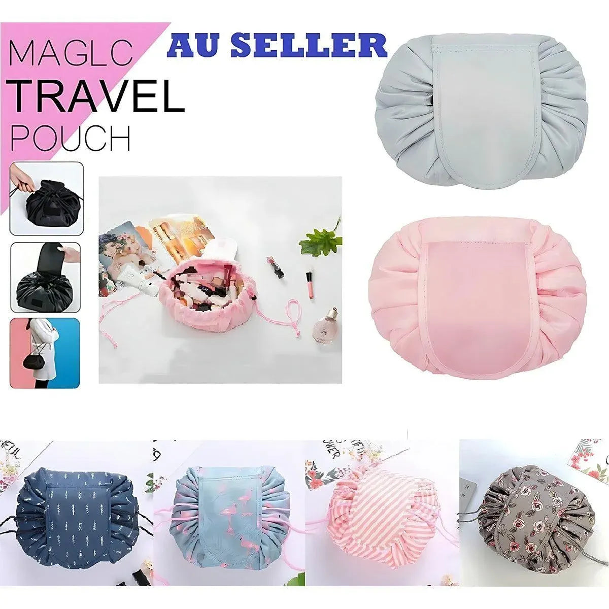 Portable Travel Makeup Bag Drawstring Cosmetic Pouch Lazy Storage Organiser Case - Beige Lipstick