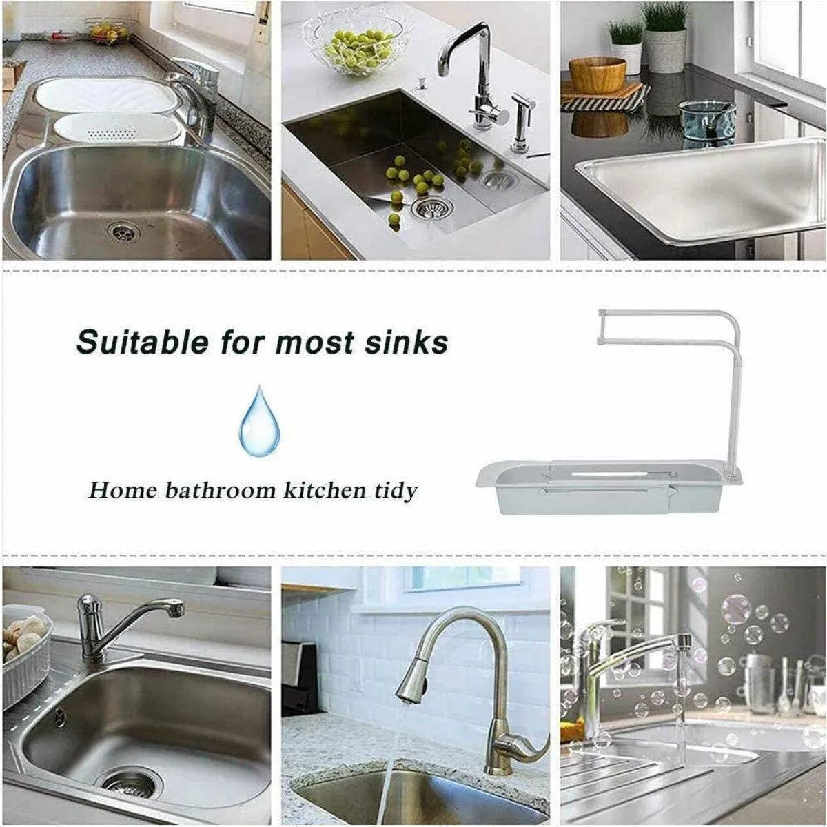 Telescopic Sink Rack Holder Expandable Storage Drain Basket Home Kitchen Kit - Blue — product image 7 of 13