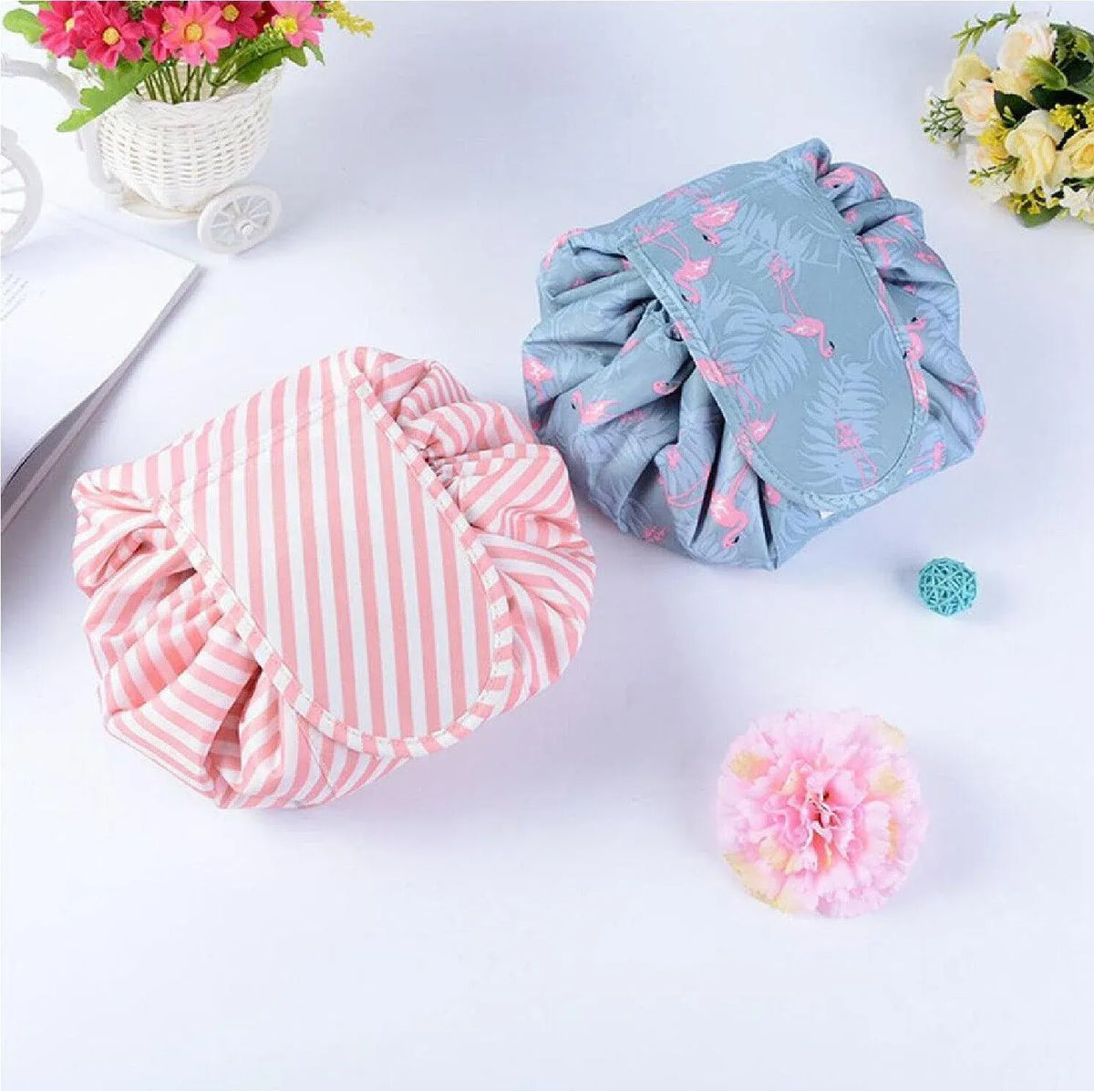 Portable Travel Makeup Bag Drawstring Cosmetic Pouch Lazy Storage Organiser Case - Steel Rose