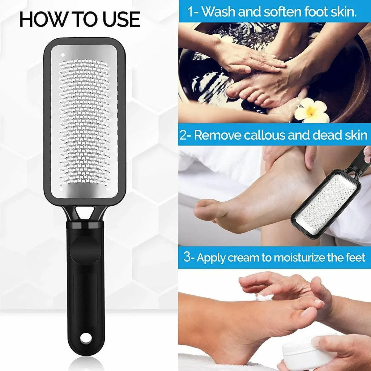 Stainless Steel Foot File Scraper Grater Pedicure Rasp Callus Remover Tool - White