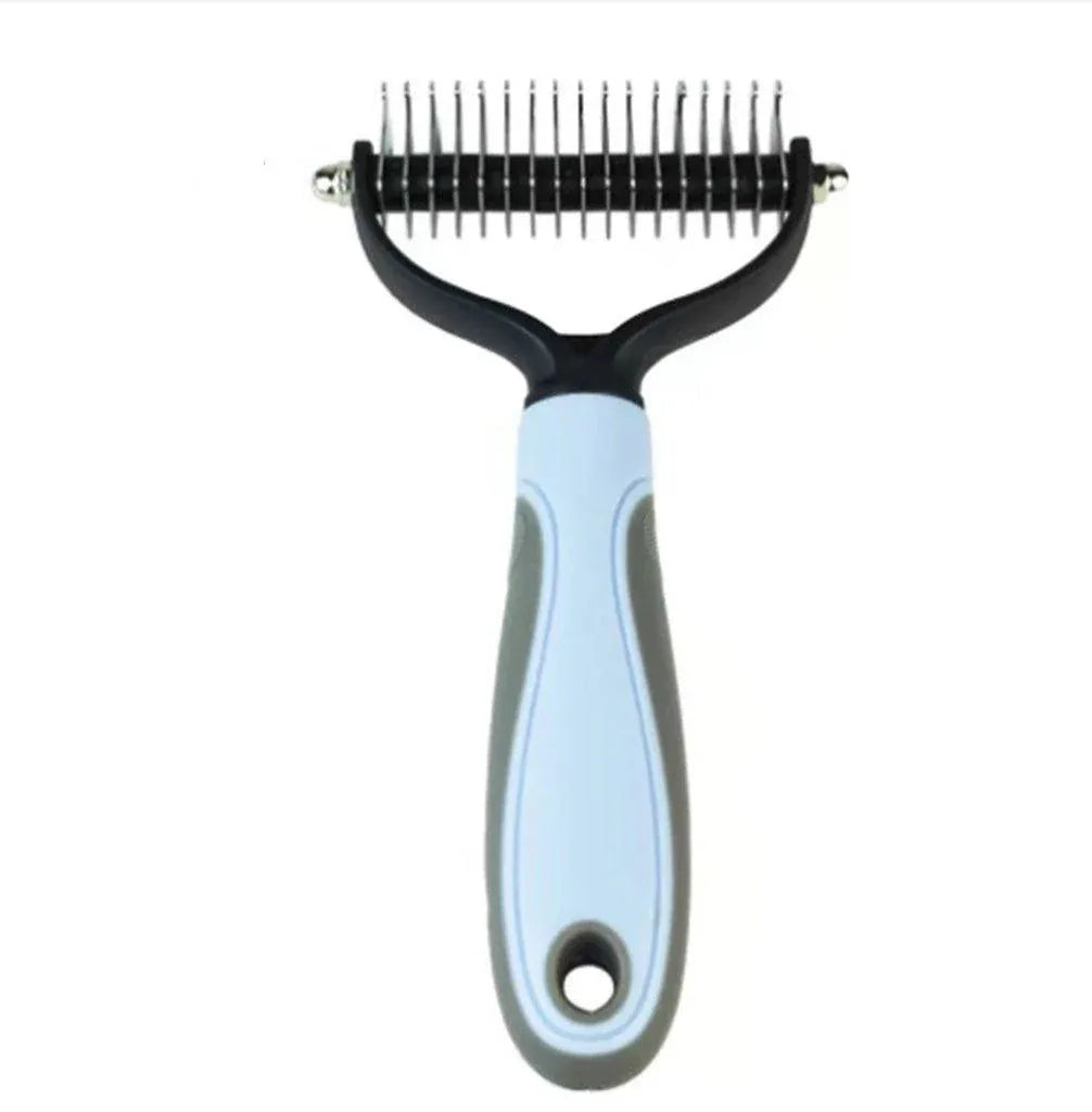 Double-Sided Pet Dematting Rake Comb - Blue, Small