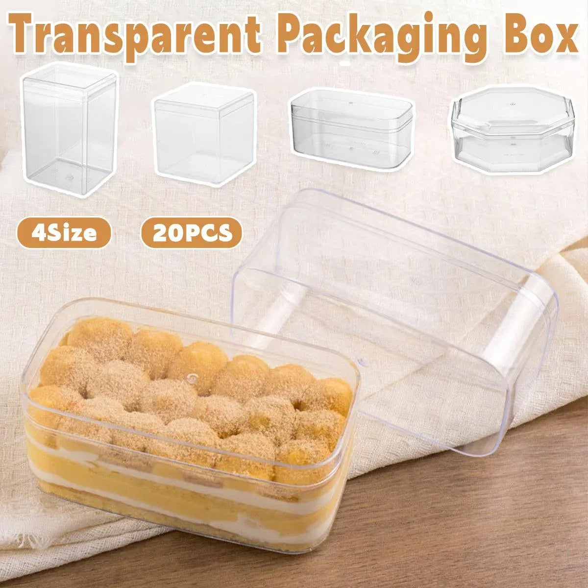 20pcs Transparent Biscuit Box Plastic Cake Box Pastry Dessert Storage Container - 5.5x9.5cm — product photo 2