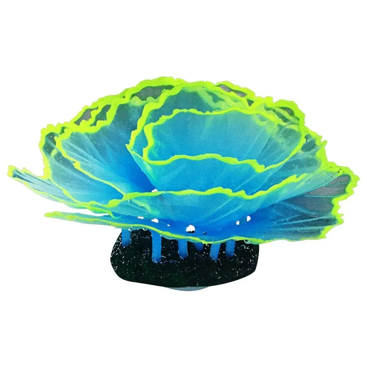 Silicone Lettuce Coral Aquarium Ornament – Blue, 9 × 7.5 cm