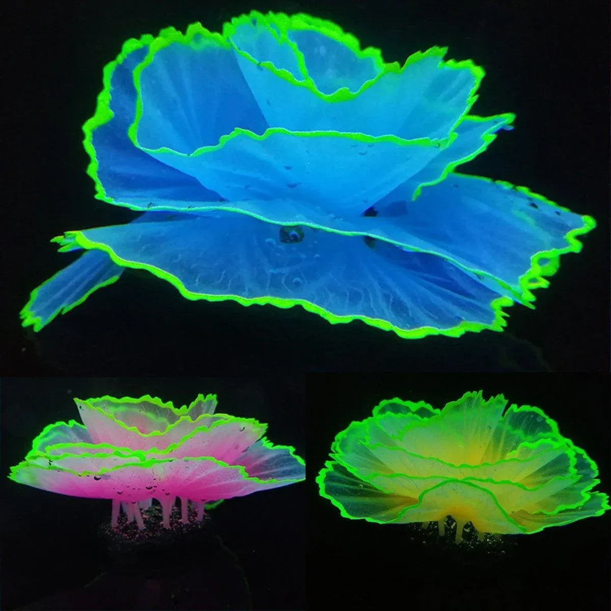 Silicone Lettuce Coral Aquarium Ornament – Blue, 9 × 7.5 cm