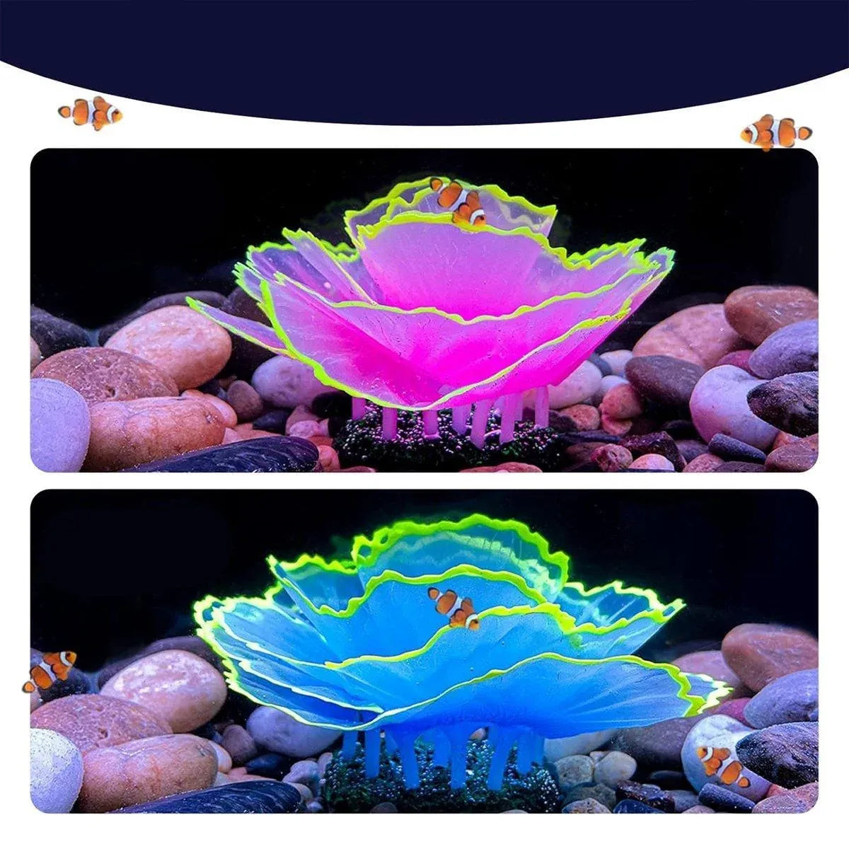 Silicone Lettuce Coral Aquarium Ornament – Blue, 9 × 7.5 cm