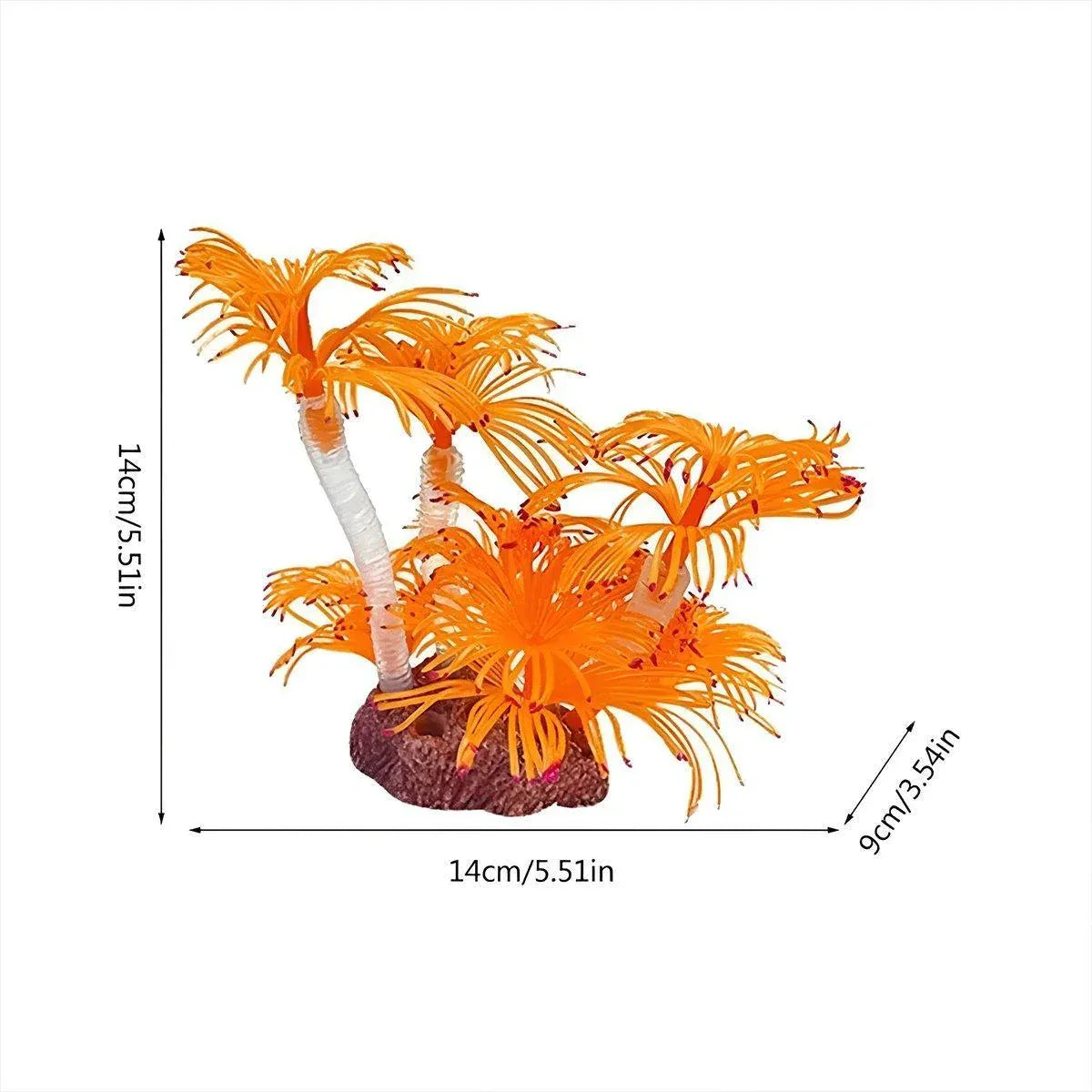 Soft Silicone Artificial Coral Aquarium Ornament - Orange, 14 cm