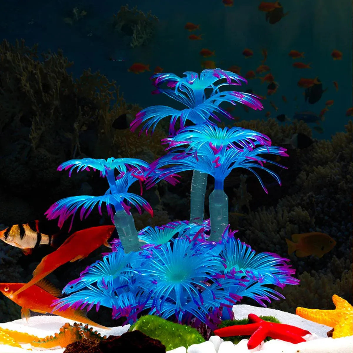 Soft Silicone Artificial Coral Aquarium Ornament - Orange, 14 cm