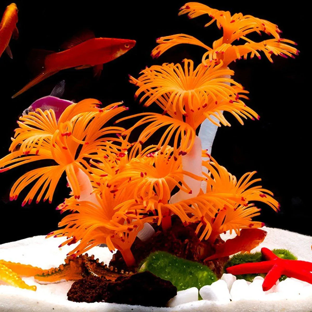 Soft Silicone Artificial Coral Aquarium Ornament - Orange, 14 cm