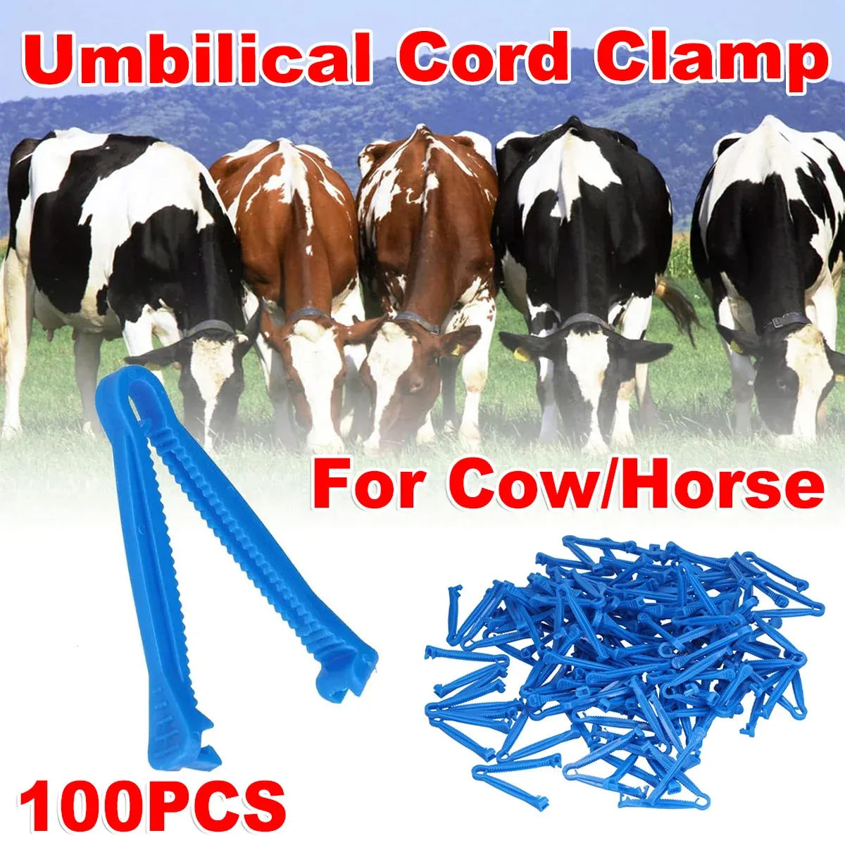 Disposable Livestock Umbilical Cord Clamps - Blue, 100 Pack