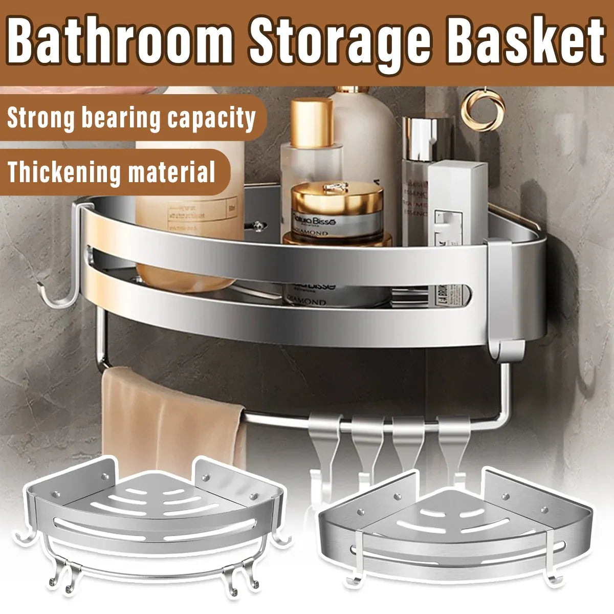 Wall-Mounted Triangle Corner Bathroom Storage Shelf with Rod – Single Tier — product image 2 of 14