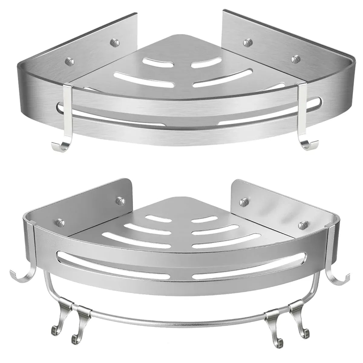 Wall-Mounted Triangle Corner Bathroom Storage Shelf with Rod – Single Tier — product image 3 of 14