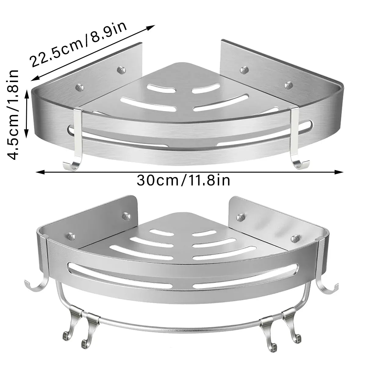 Wall-Mounted Triangle Corner Bathroom Storage Shelf with Rod – Single Tier — product image 4 of 14