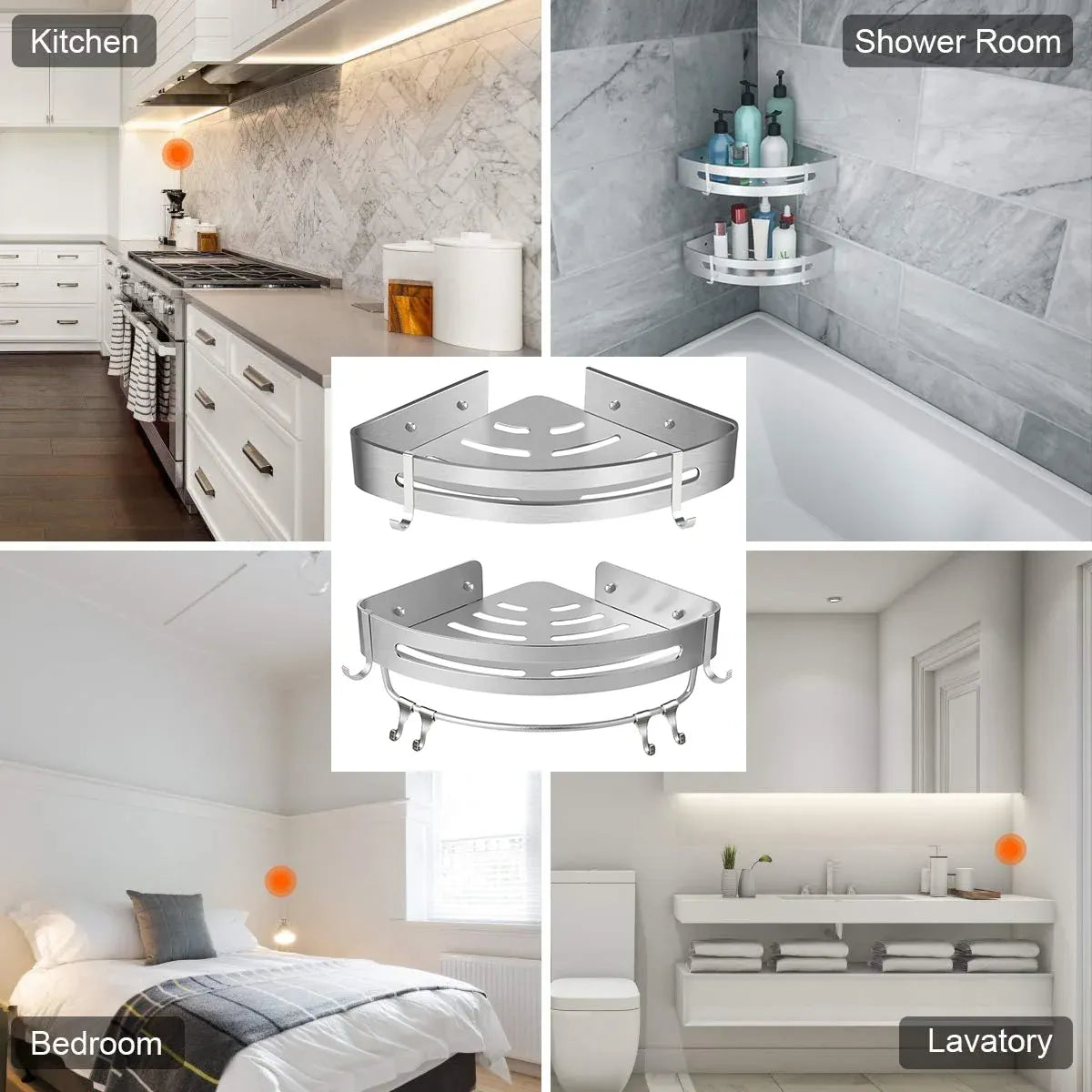 Wall-Mounted Triangle Corner Bathroom Storage Shelf with Rod – Single Tier — product image 10 of 14