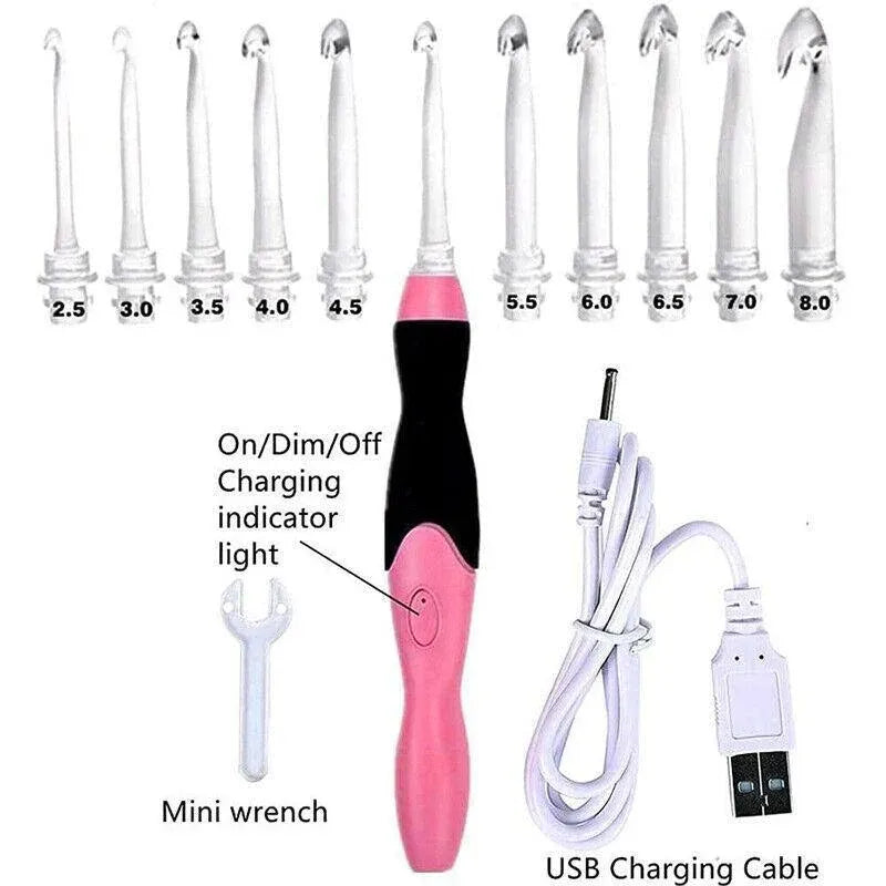 11-in-1 USB-Rechargeable LED Crochet Hook Set – Pink — product image 13 of 14