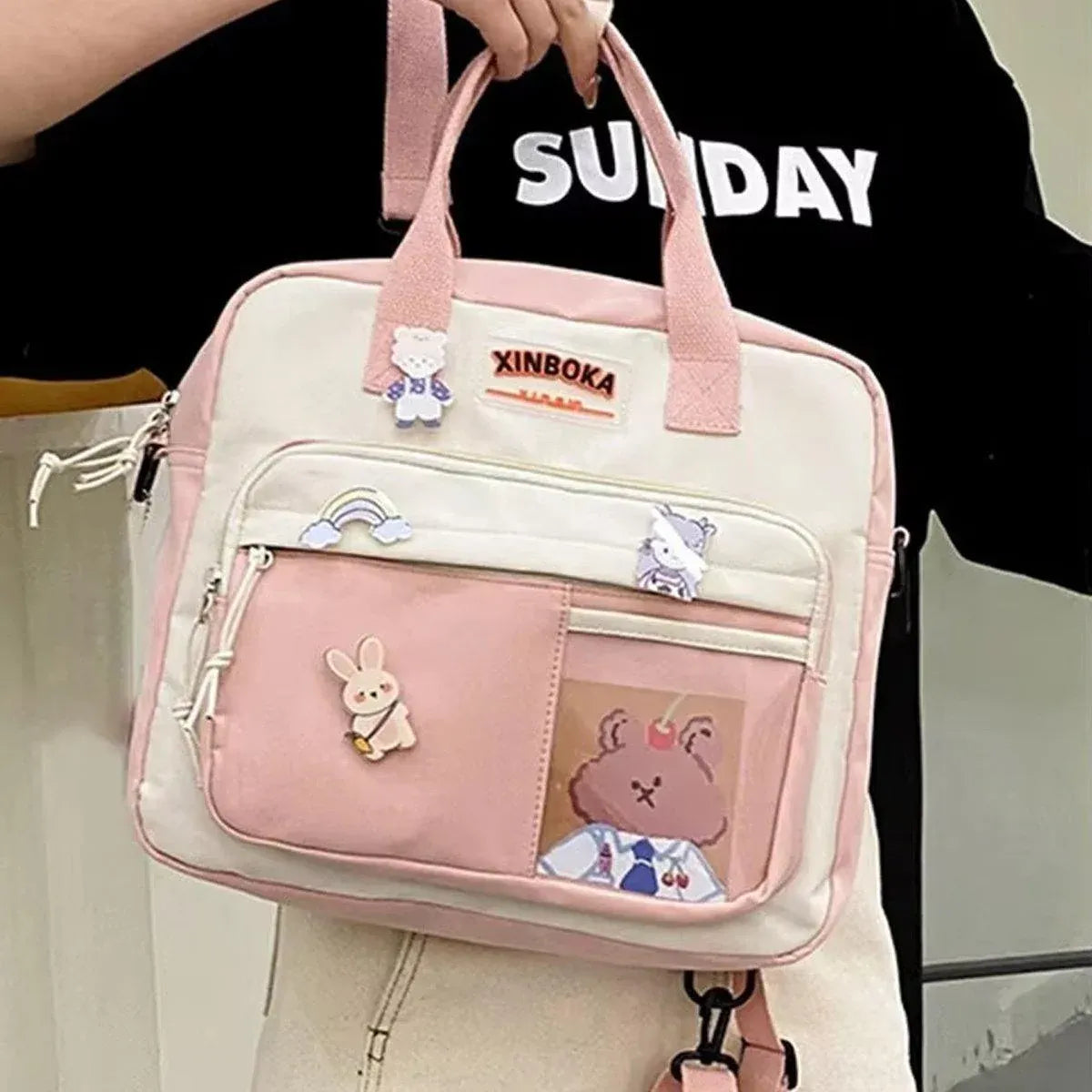 Kawaii Crossbody School Bag for Girls Large Capacity Kawaii Bag With Kawaii Pin