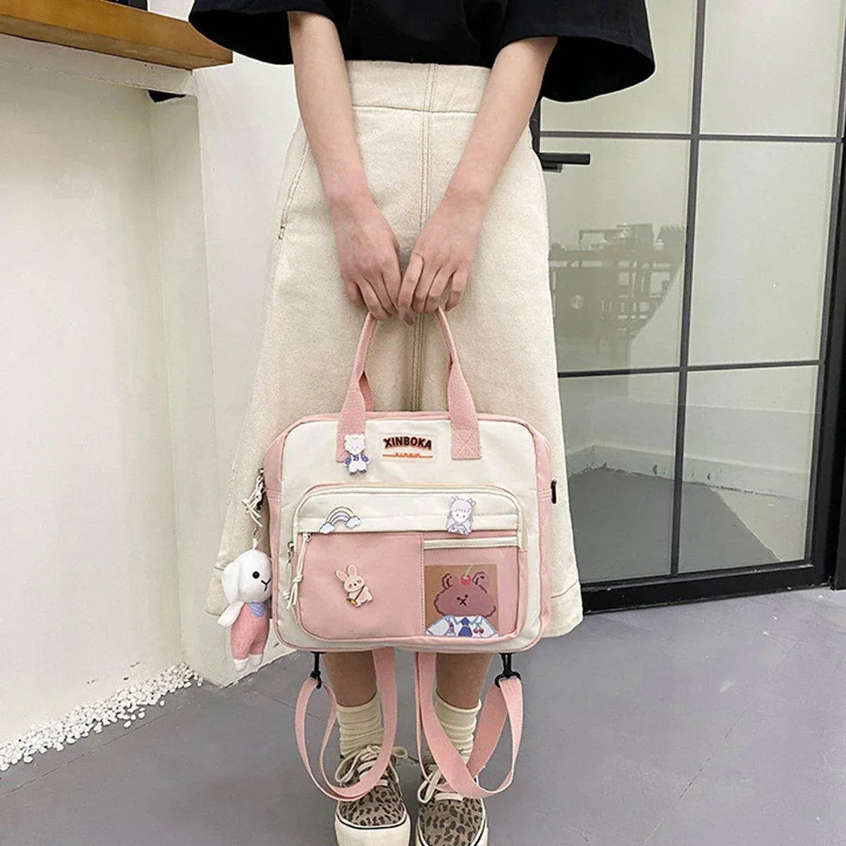 Kawaii Crossbody School Bag for Girls Large Capacity Kawaii Bag With Kawaii Pin