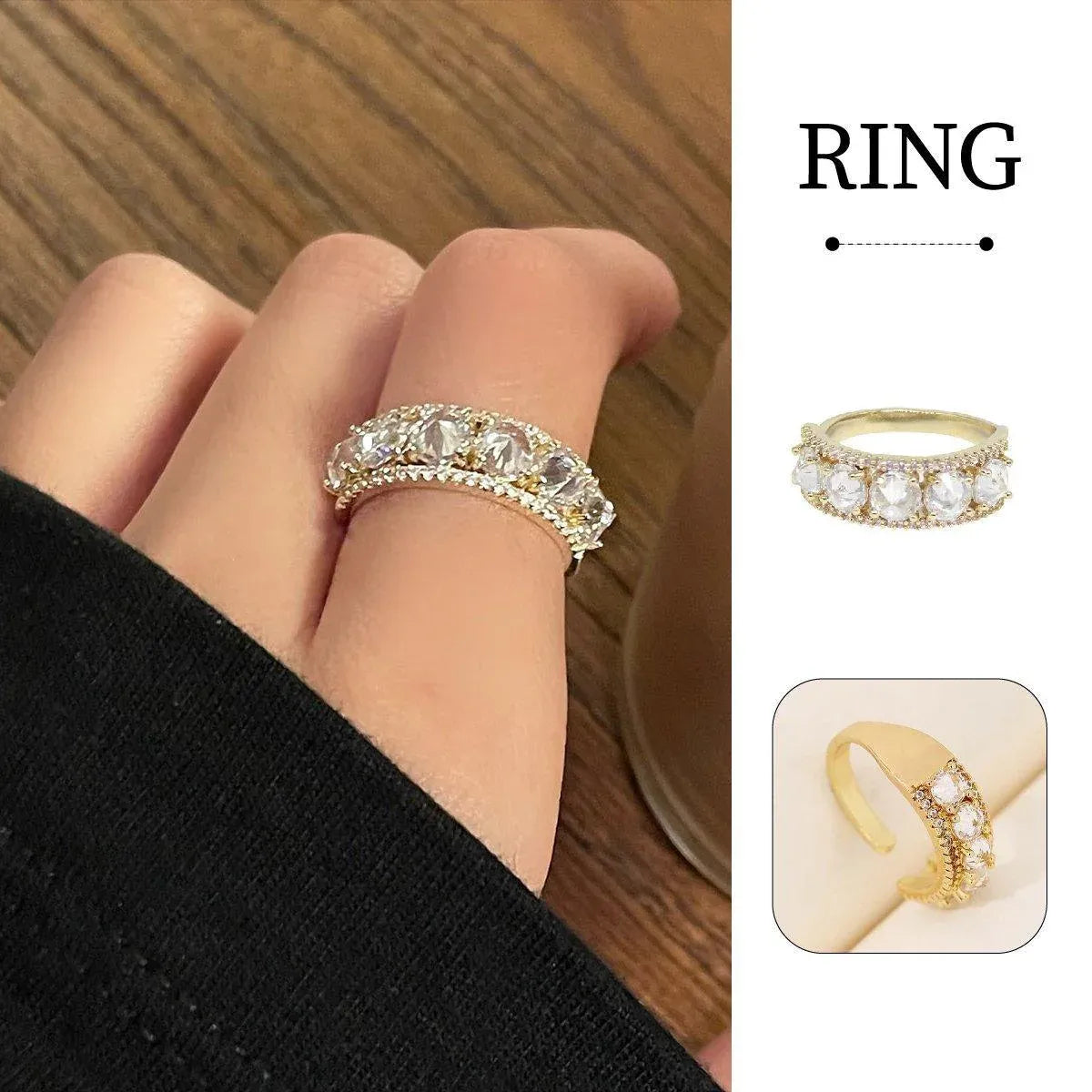 Zircon Ring Super Flash Fashion Jewellery Women Elegant Crystal Adjustable