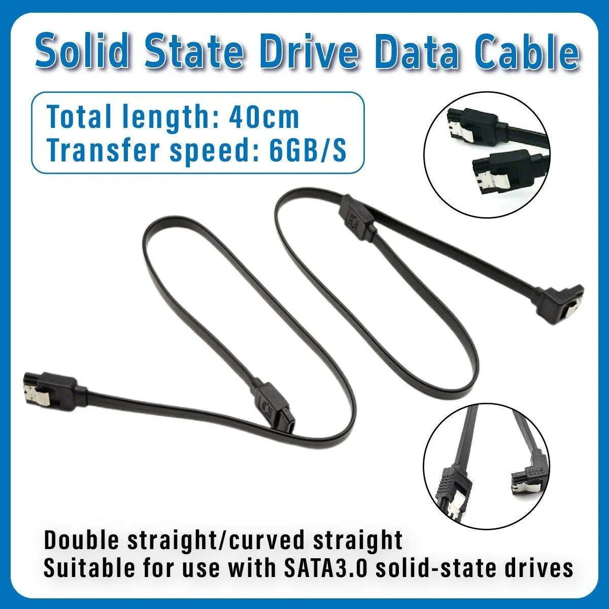 SSD Serial Cable High Speed SATA Connector for Laptop Desktop Data Transfer - Bend straight