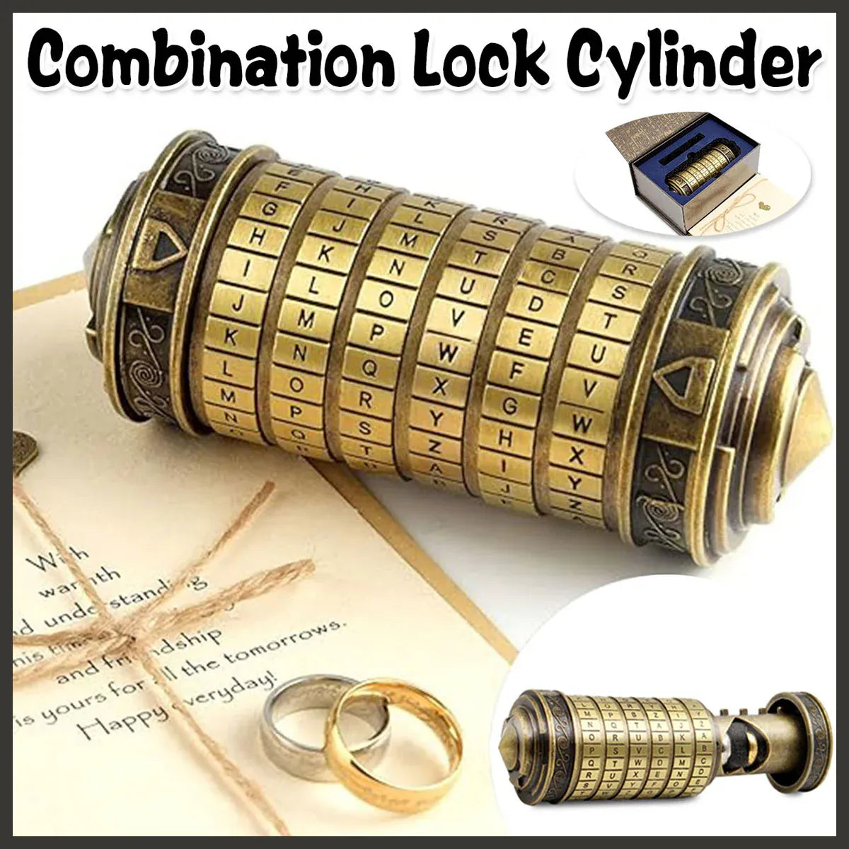 Da Vinci-Style Bronze Combination Cryptex Puzzle Box — product image 1 of 15