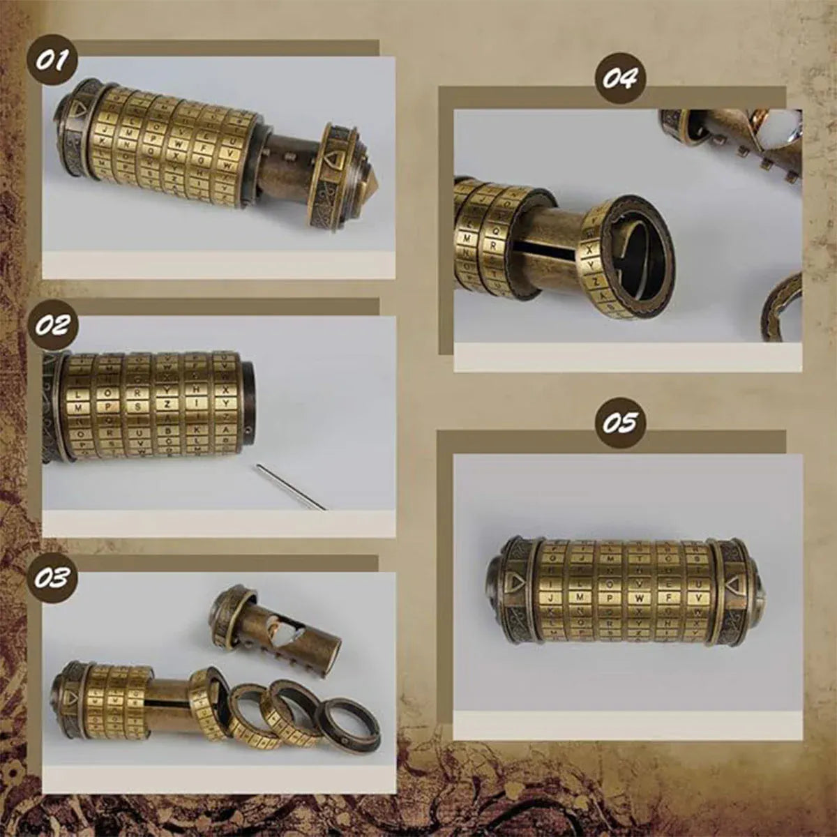 Da Vinci-Style Bronze Combination Cryptex Puzzle Box — product image 7 of 15