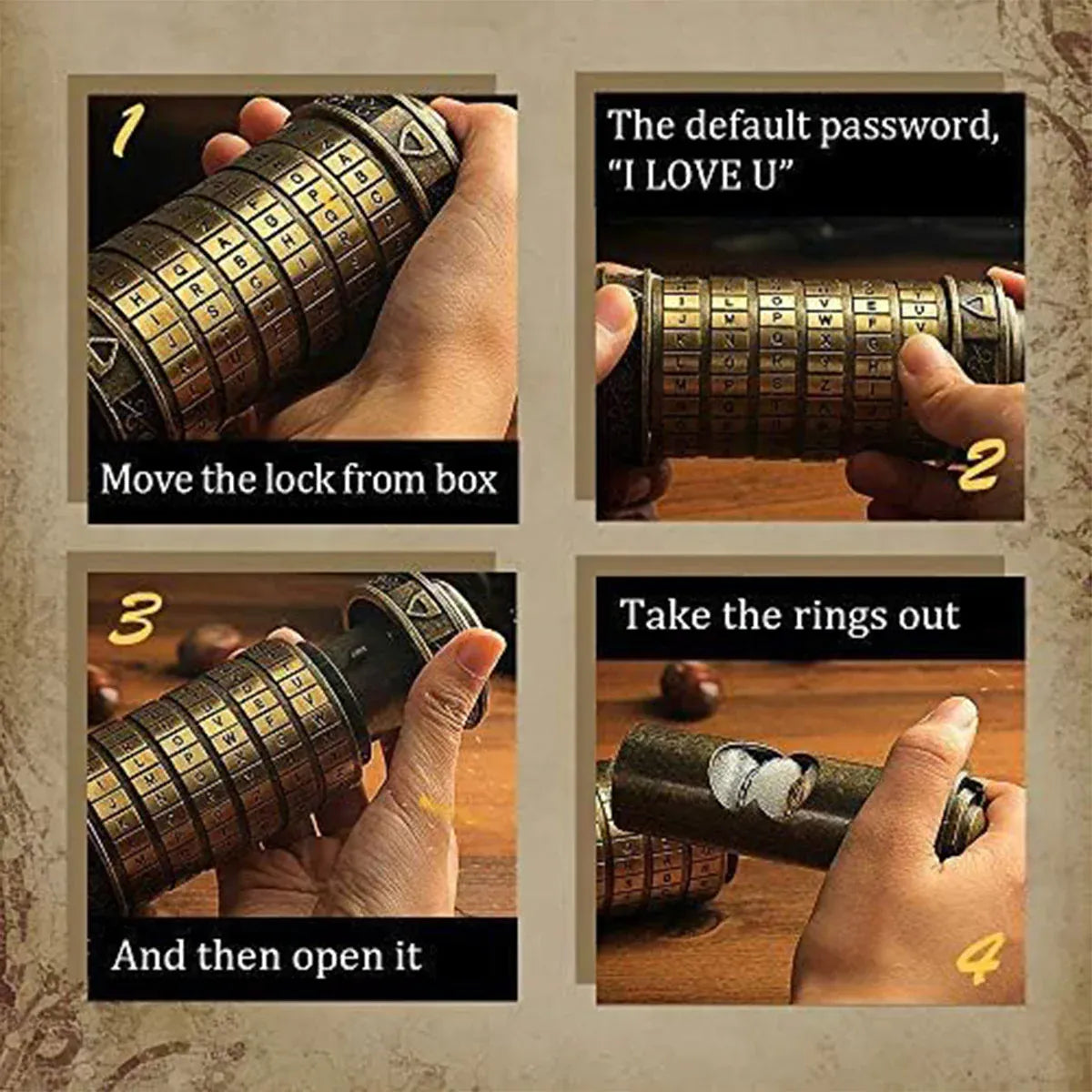 Da Vinci-Style Bronze Combination Cryptex Puzzle Box — product image 10 of 15