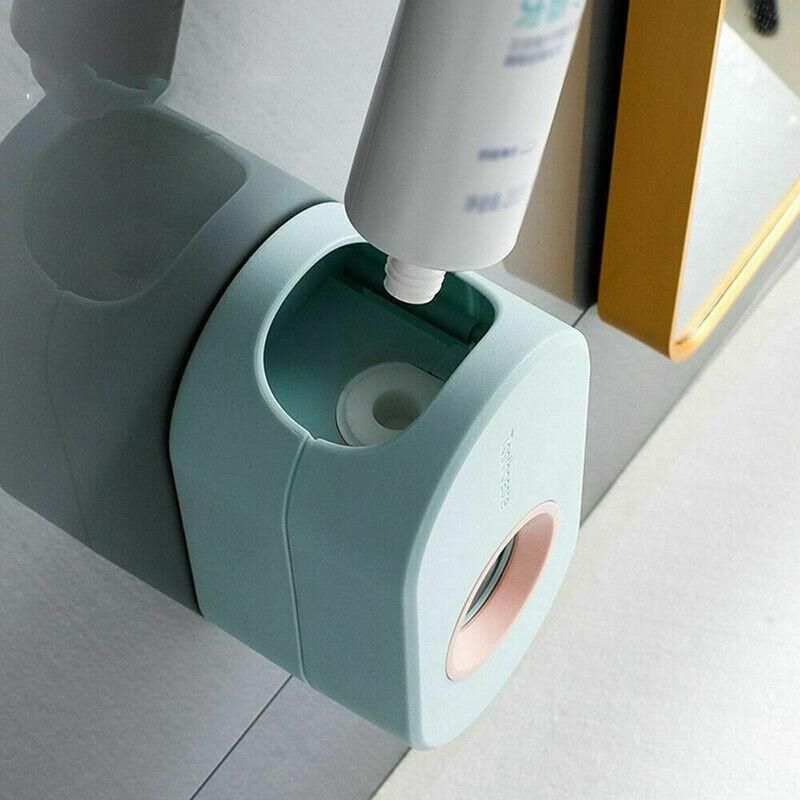 Automatic Toothpaste Dispenser Bathroom Wall-Mounted Rack Toothbrush Holder - Pink