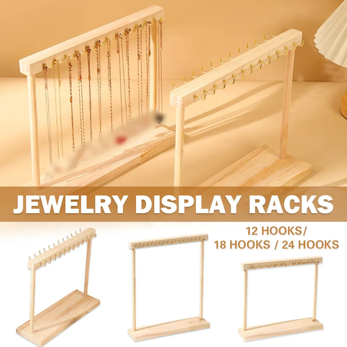 Solid Wood Necklace Jewelry Display Racks for Home Store Showcase Storage - 24 hooks