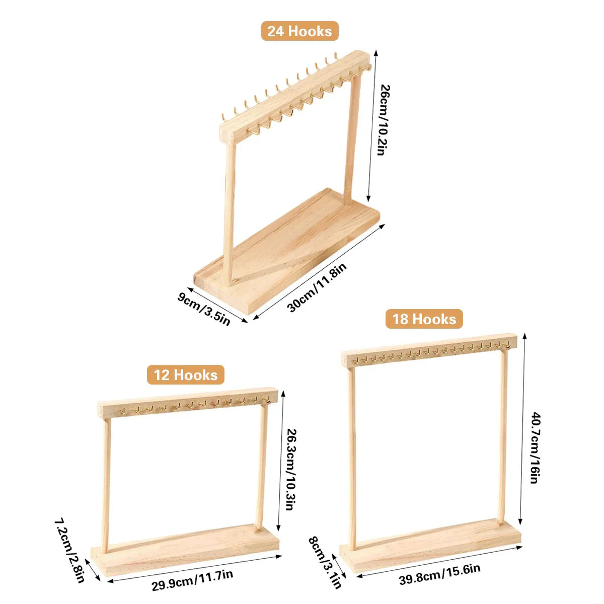 Solid Wood Necklace Jewelry Display Racks for Home Store Showcase Storage - 24 hooks