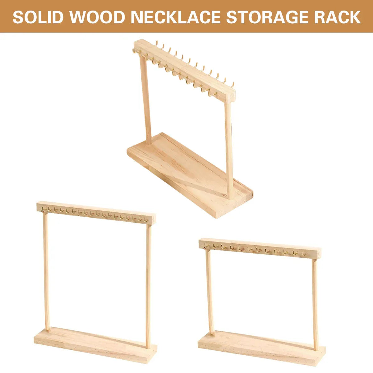 Solid Wood Necklace Jewelry Display Racks for Home Store Showcase Storage - 24 hooks