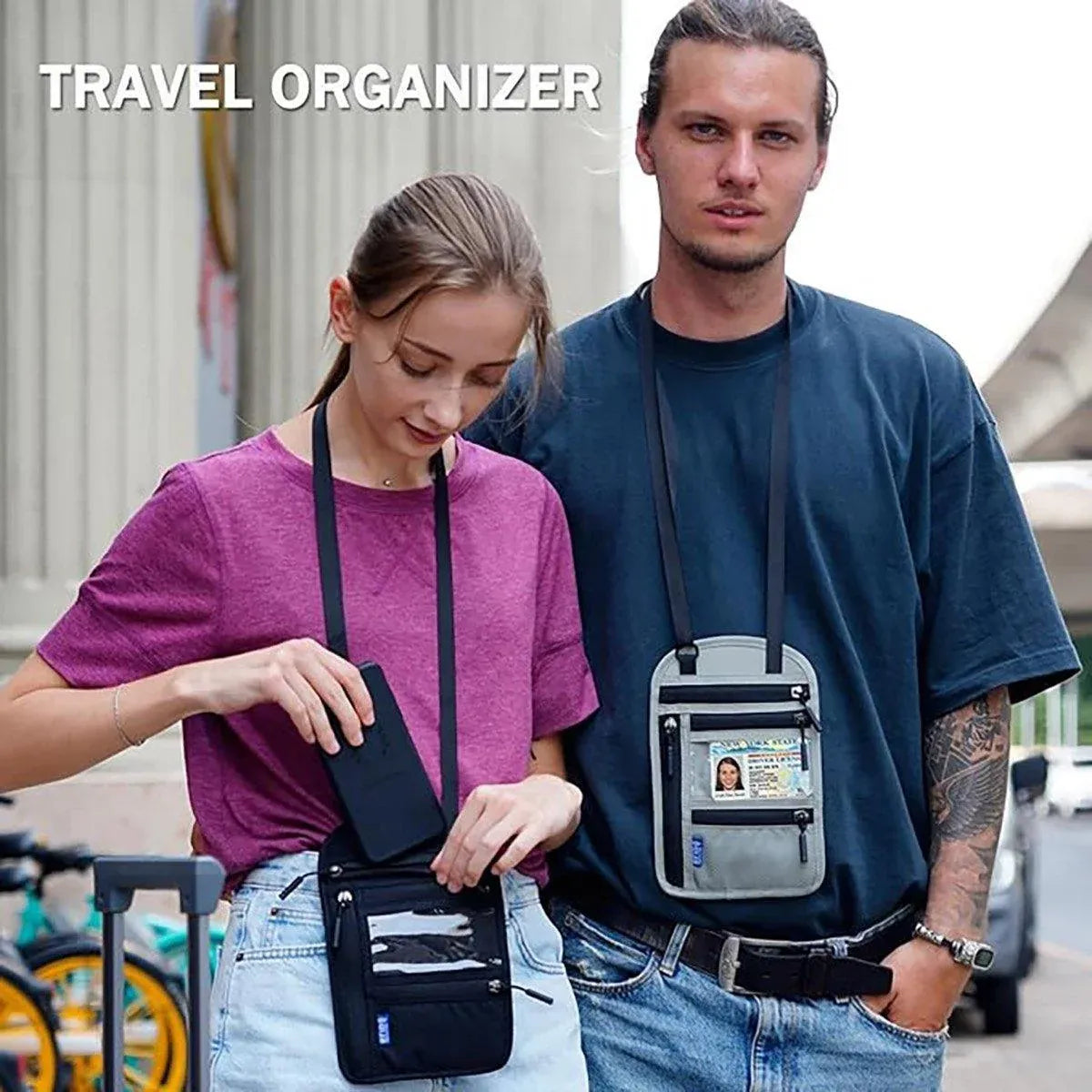 Multi-Functional Travel Passport Document Bag Protective Case Cover Holder - Grey