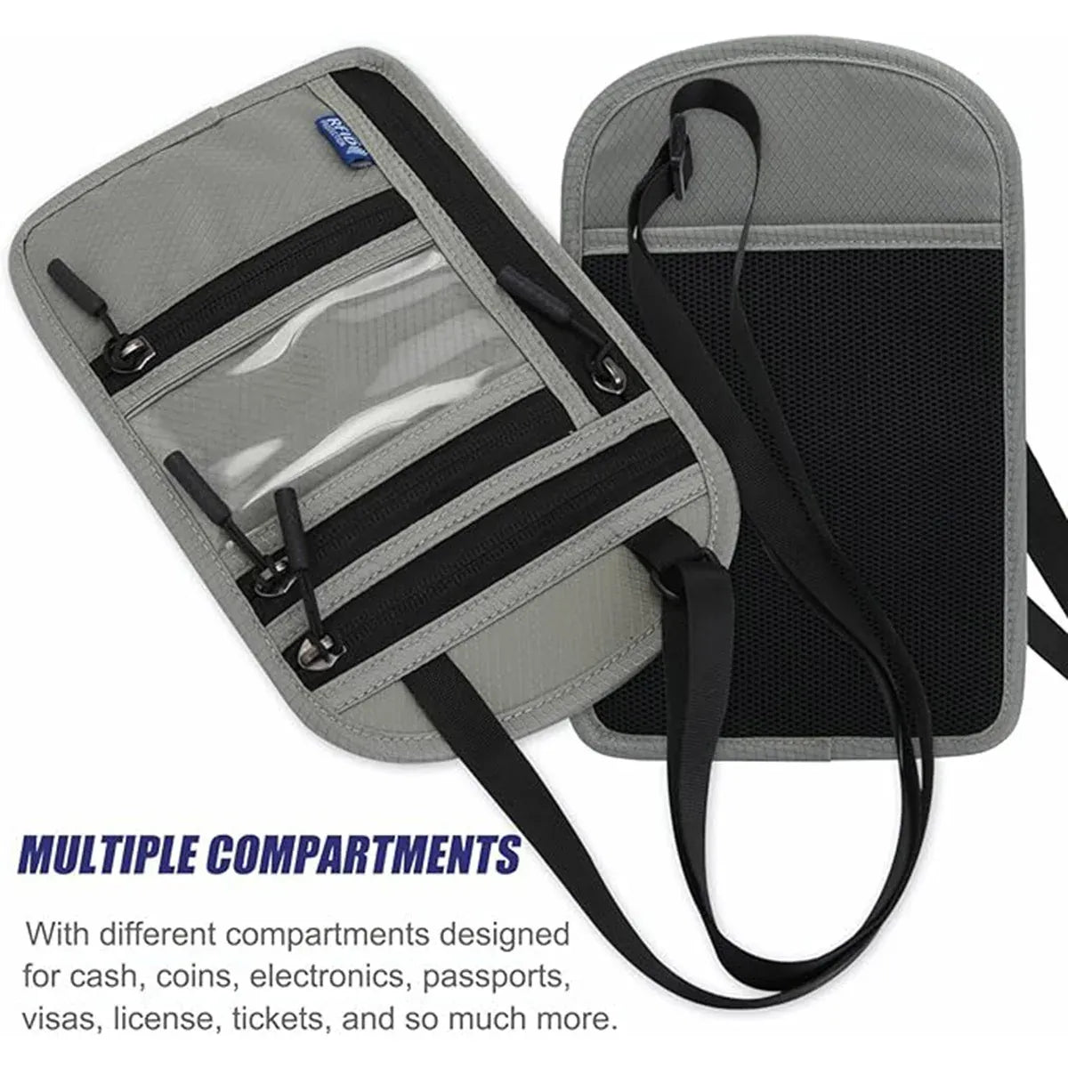 Multi-Functional Travel Passport Document Bag Protective Case Cover Holder - Grey
