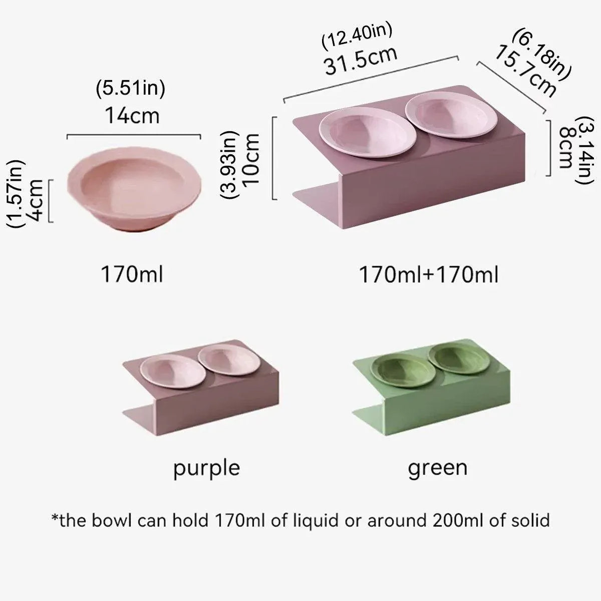 Slanted Double Ceramic Pet Feeding Bowl - Green