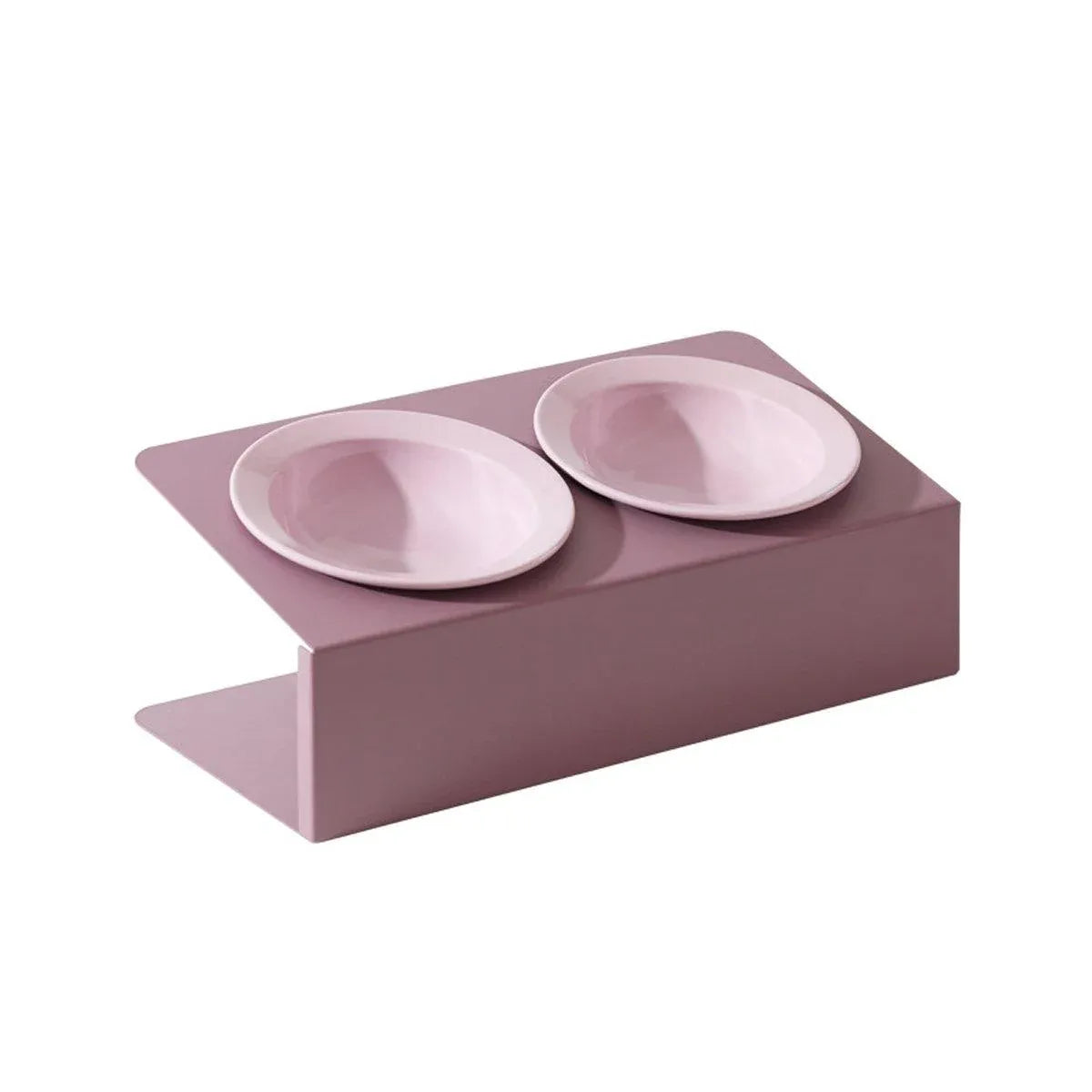 Slanted Double Ceramic Pet Feeding Bowl - Purple