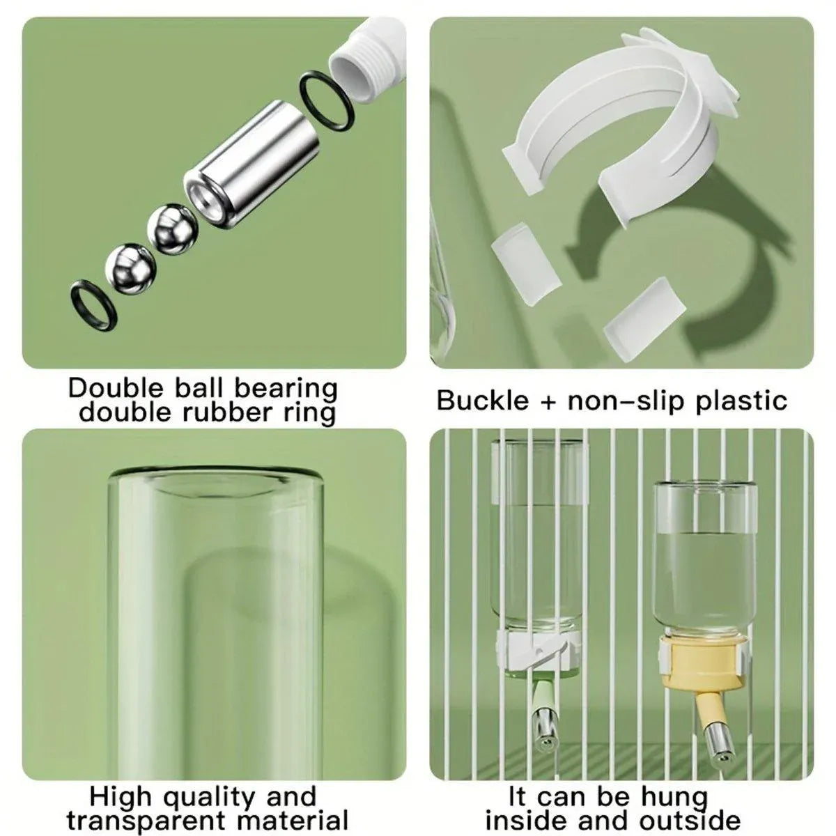 Small Animal Cage Water Bottle - 80 ml, Green