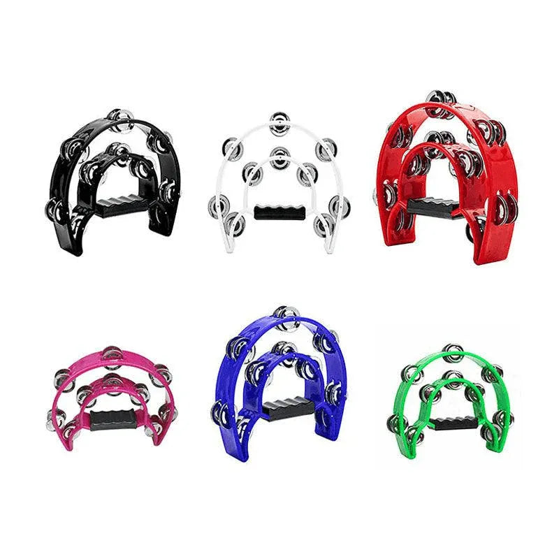 Double Half Moon Tambourine Handheld Musical Percussion Instrument Bell Drum - White — product image 3