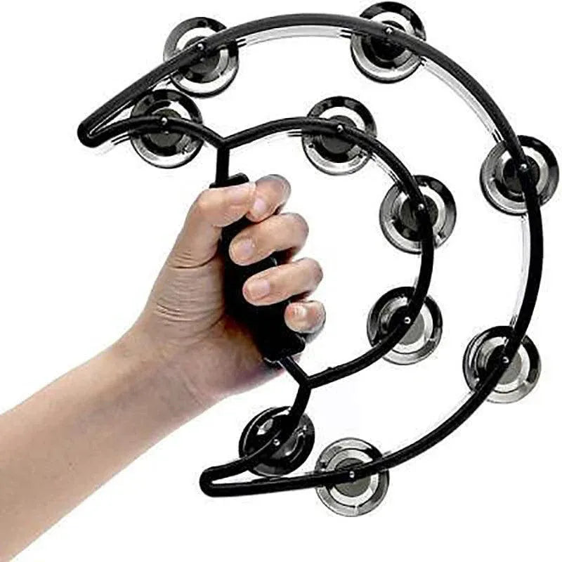 Double Half Moon Tambourine Handheld Musical Percussion Instrument Bell Drum - White — product image 5