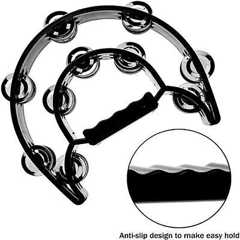 Double Half Moon Tambourine Handheld Musical Percussion Instrument Bell Drum - White — product image 7