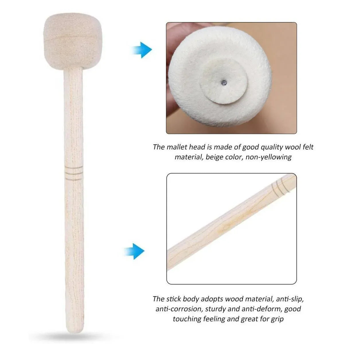 2pcs Felt Drumsticks Gong Mallets Soft Hammer Drum Accessories Percussion Tools — product image 8