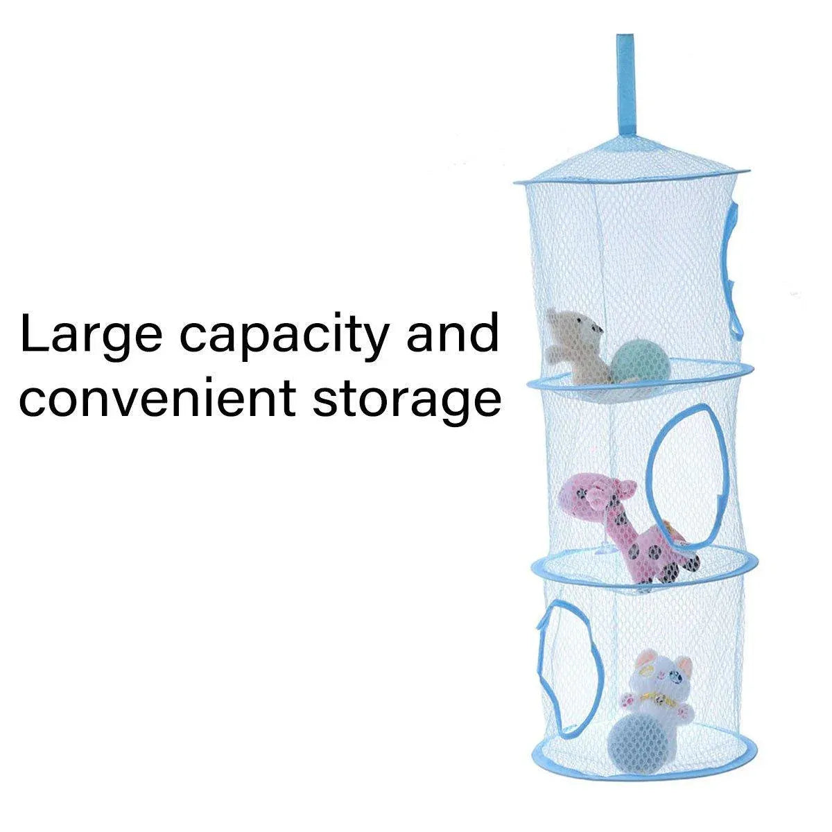Foldable Clothes Drying Basket Three-layer Hanging Storage Breathable Organizer - Blue