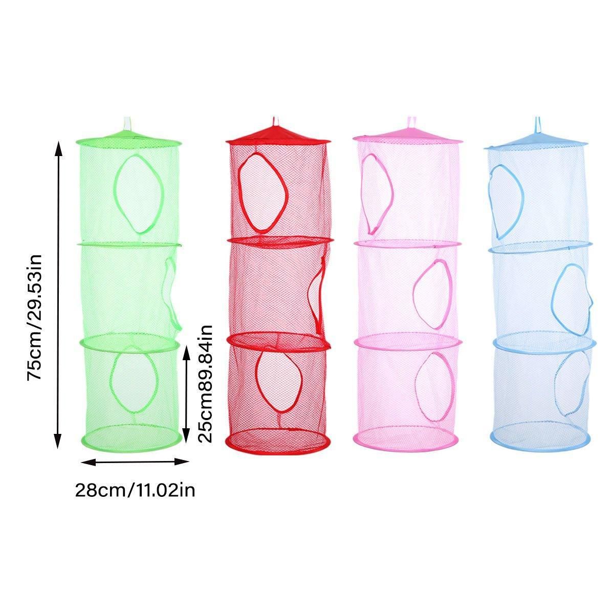 Foldable Clothes Drying Basket Three-layer Hanging Storage Breathable Organizer - Red