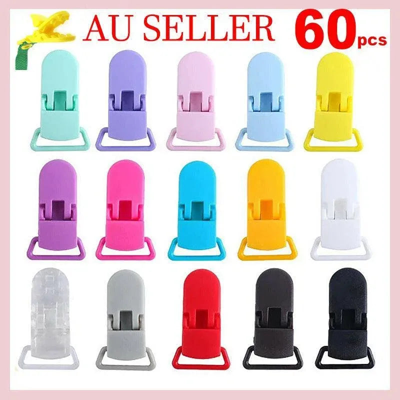 60 Random Colored Plastic Pacifier Dummy Clip Suspender Badge Holder for Crafts — product image 1