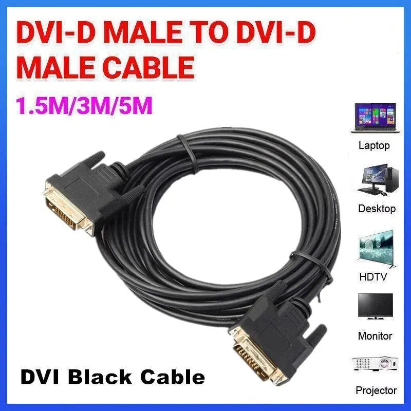 DVI Black Cable Male DVI-D for LCD Monitor Computer PC Projector DVD Cord Lead - 3M