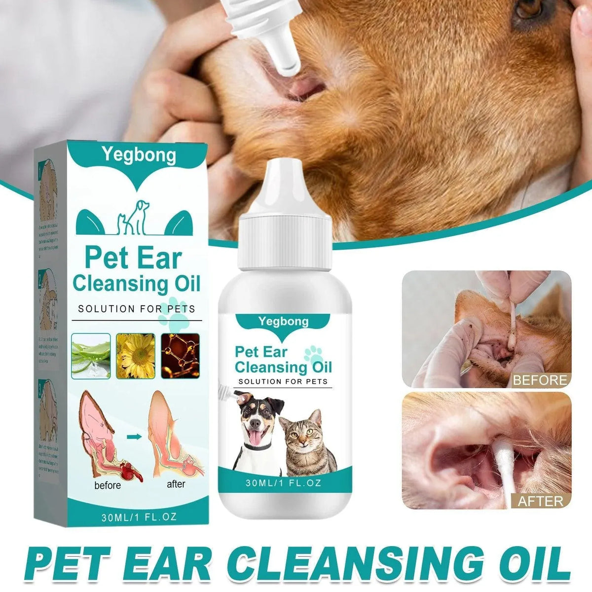 Pet Ear Cleaning Oil for Dogs & Cats
