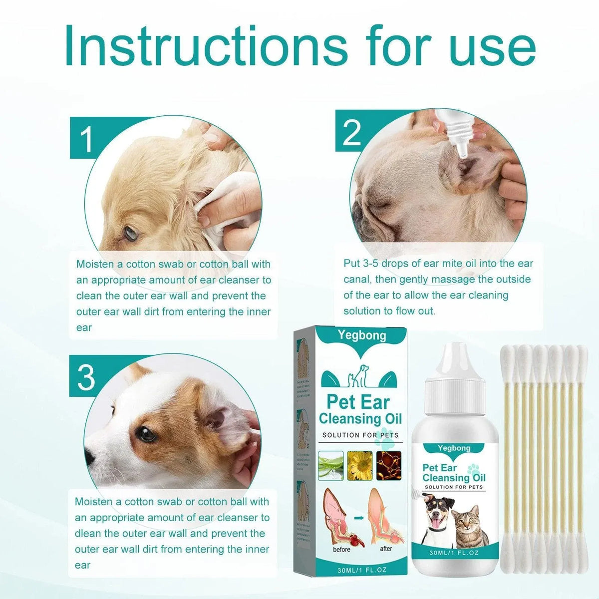 Pet Ear Cleaning Oil for Dogs & Cats